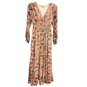 Patrons Of Peace Maxi Dress Sz XS Paisley Smocked Tiered Gypsy Boho Festival